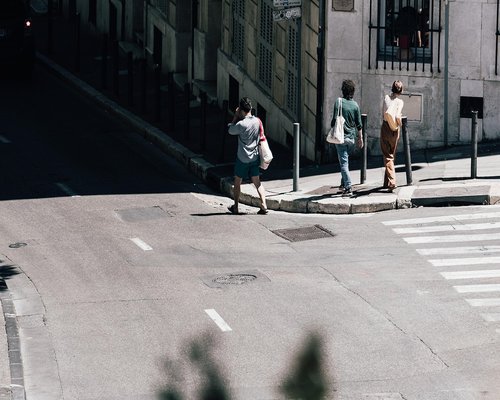 Walking slowly on pavement